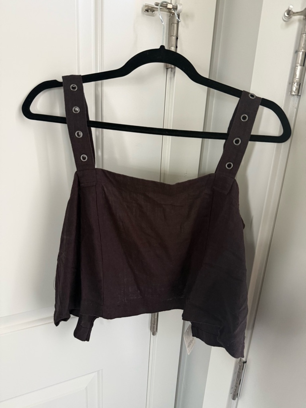 Free People Black Linen Eyelet Strap Crop Cami